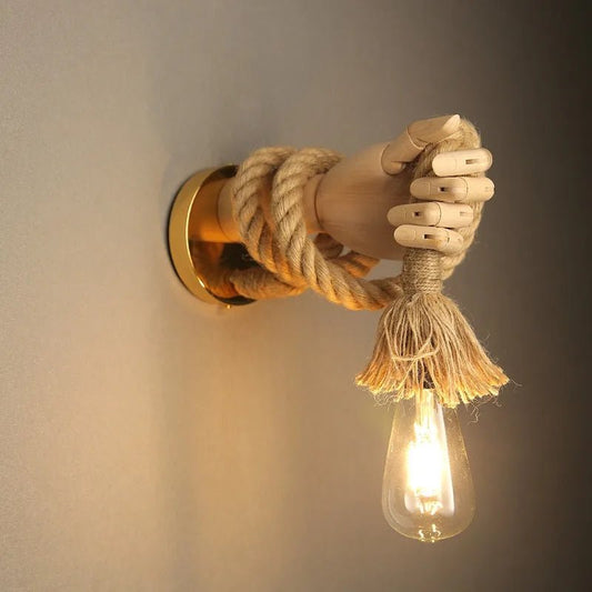Retro Roboter Wandleuchte Innen aus Hanfseil - Einzigartige Wandlampe für Wohnzimmer und Esszimmer 0