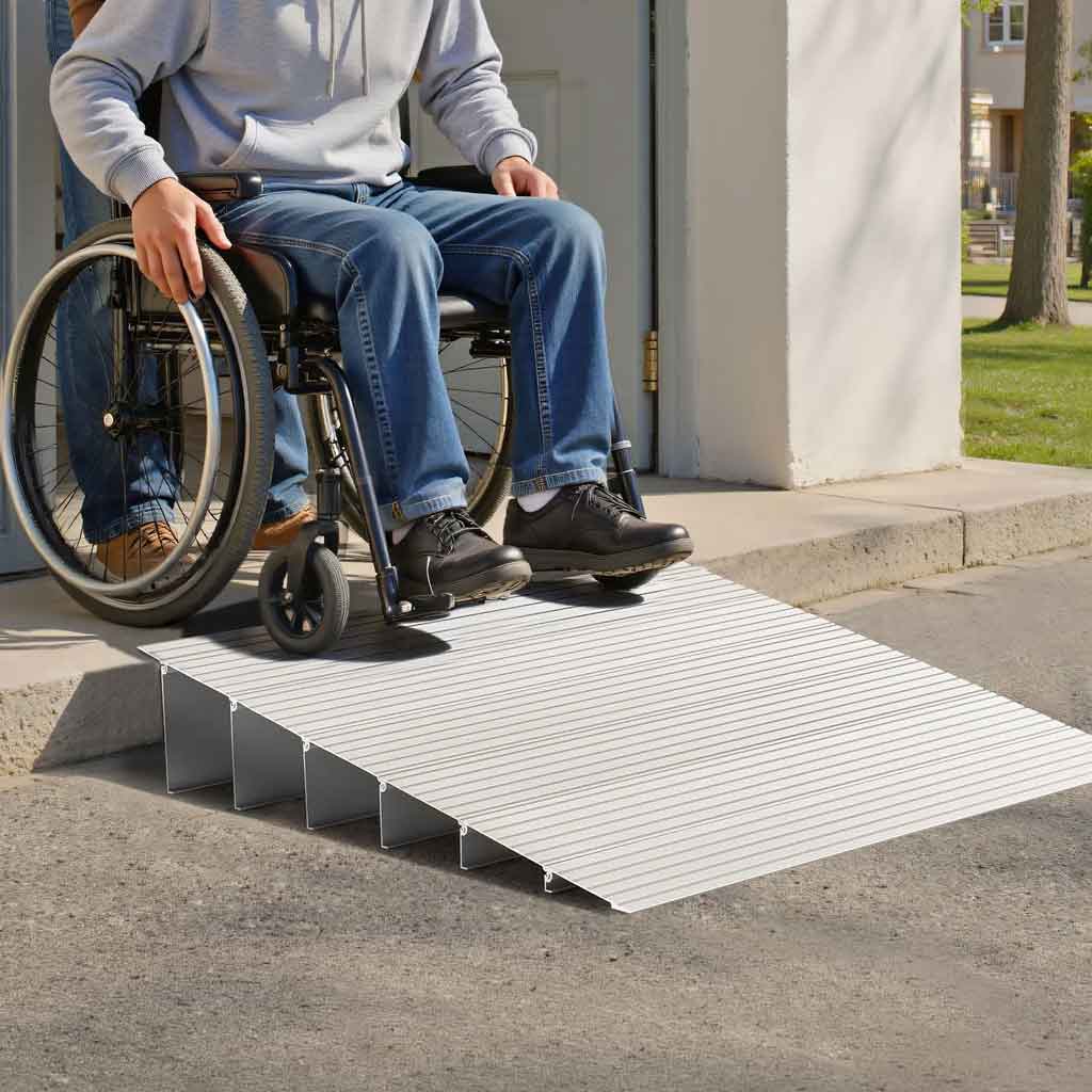 Rollstuhlschwellenrampe - Leichte Aluminium Rampe mit Rutschfester Oberfläche, 300 kg Tragfähigkeit, Für Innen- und Außenbereich 0