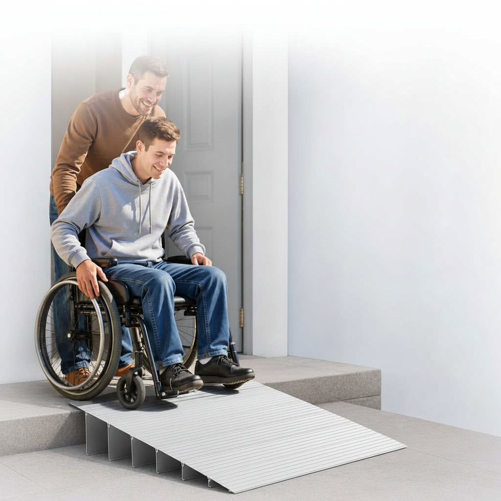 Rollstuhlschwellenrampe - Leichte Aluminium Rampe mit Rutschfester Oberfläche, 300 kg Tragfähigkeit, Für Innen- und Außenbereich 2