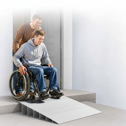 Rollstuhlschwellenrampe - Leichte Aluminium Rampe mit Rutschfester Oberfläche, 300 kg Tragfähigkeit, Für Innen- und Außenbereich 2