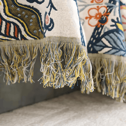 CottonBloom Blanket – Rustic Cotton Blanket with Floral Pattern, Reversible Design