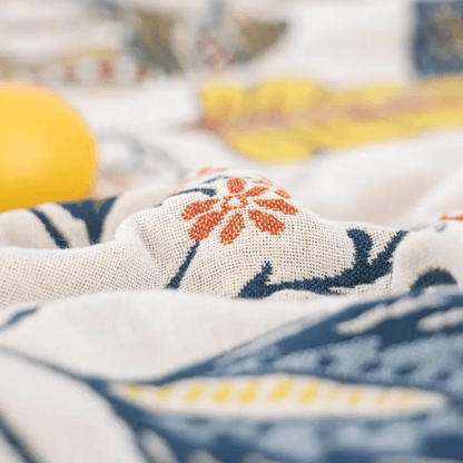 CottonBloom Blanket – Rustic Cotton Blanket with Floral Pattern, Reversible Design