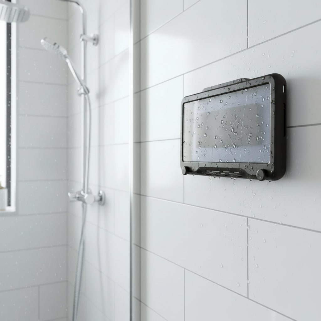 AQUAHOLD – Soporte impermeable para smartphone con rotación para baño y cocina