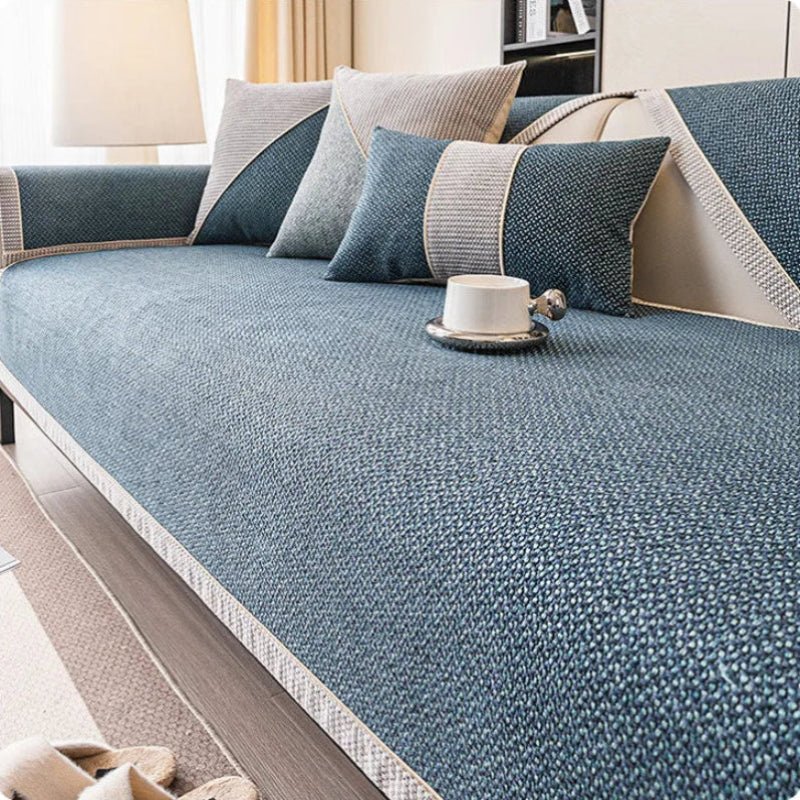 NATURWEFT – Funda antideslizante de algodón y lino para sofá para todas las estaciones