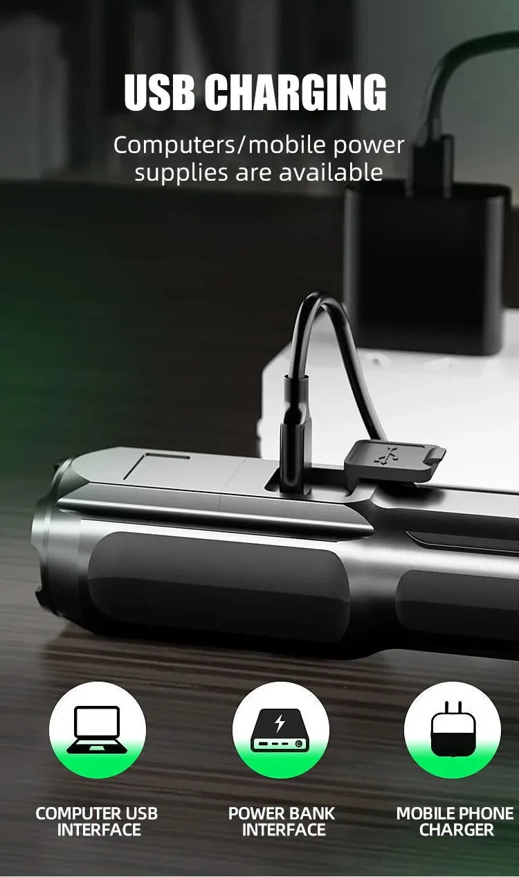 LUMATRON – Lampe de poche LED puissante avec 100000 lumens, recharge USB et design zoom étanche