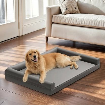 CALMDEN – Orthopädisches Hundesofa aus Mikrofaserleder mit wasserfestem Bolster-Design