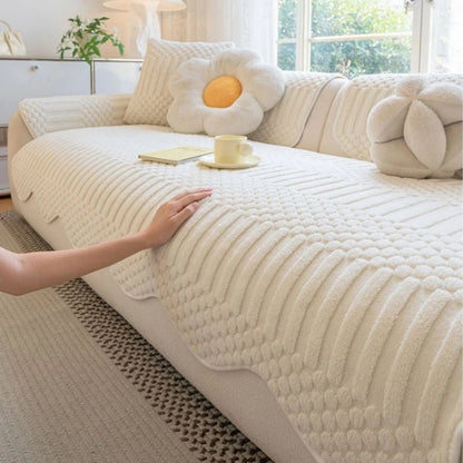 PLUSHCREAM – Dickes Tuft-Fleece Sofaüberwurf für warme Winter-Gemütlichkeit