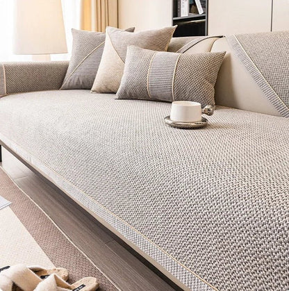 NATURWEFT – Funda antideslizante de algodón y lino para sofá para todas las estaciones