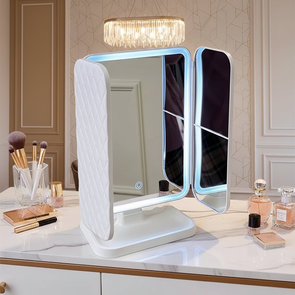 Glamlite Mirror - Miroir en trois parties avec éclairage LED en 3 couleurs pour un maquillage parfait