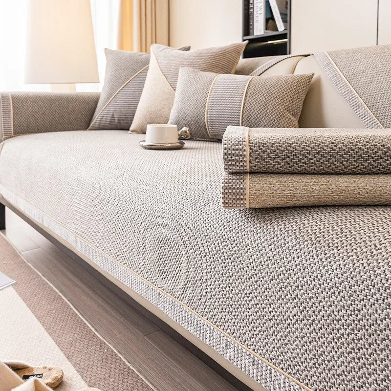 NATURWEFT – Funda antideslizante de algodón y lino para sofá para todas las estaciones
