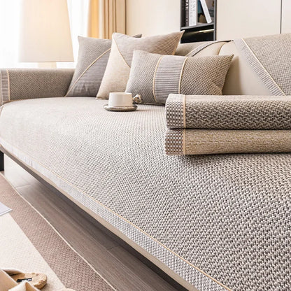 NATURWEFT – Funda antideslizante de algodón y lino para sofá para todas las estaciones