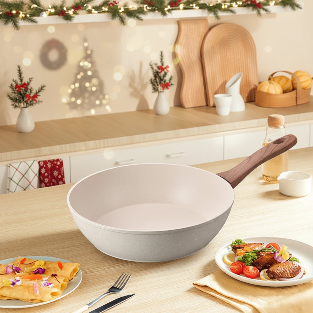 STONIQON – Tiefe Antihaftpfanne mit medizinischer Steinbeschichtung aus Edelstahl für Gas- und Induktionsherde