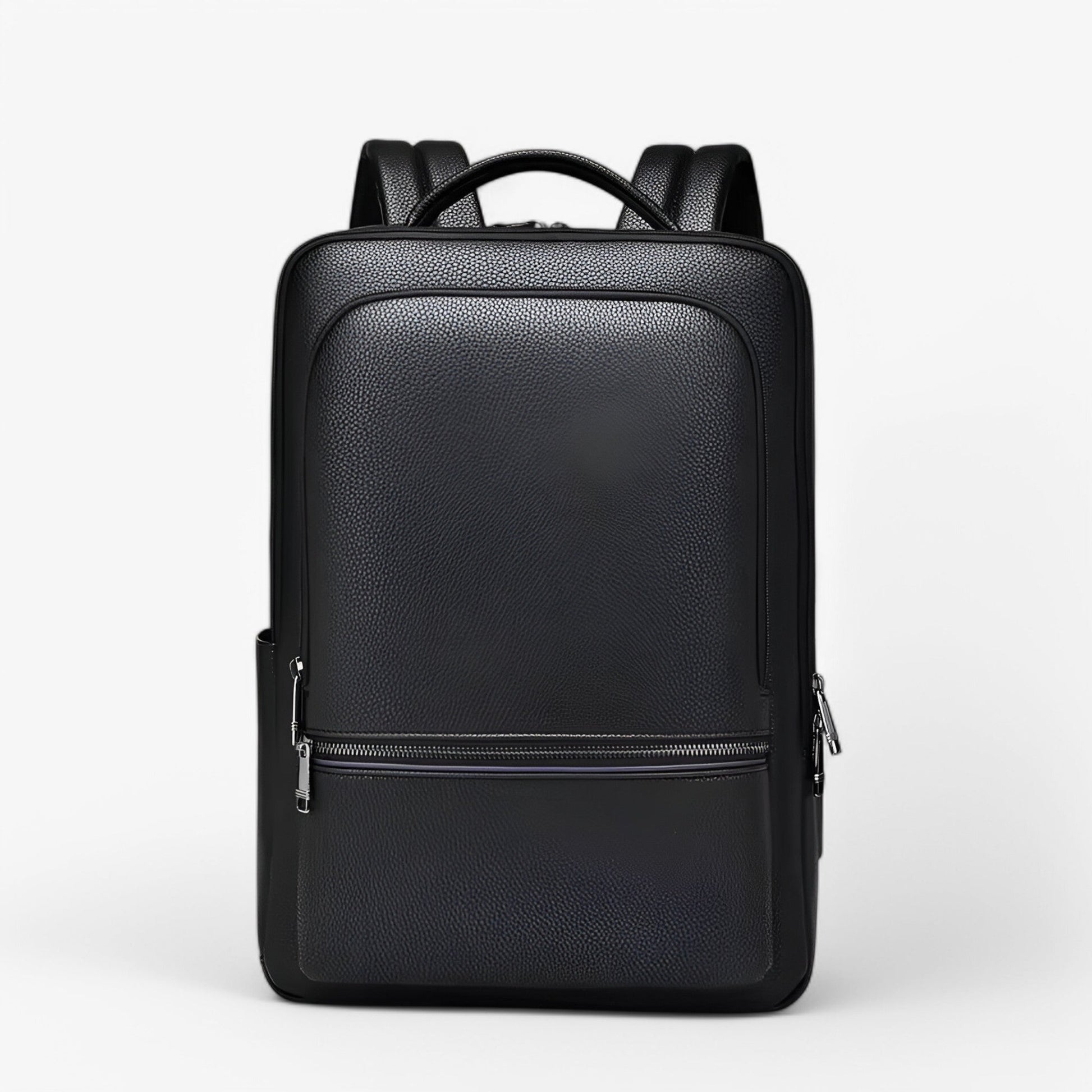 Eleganter Leder-Rucksack Damen/Herren mit USB-Anschluss für Laptop und Alltag, 15,6 Zoll, Schwarz-2