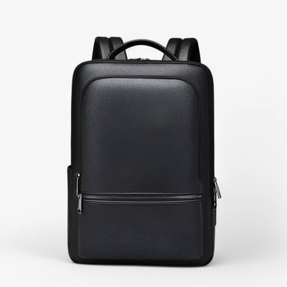 Eleganter Leder-Rucksack Damen/Herren mit USB-Anschluss für Laptop und Alltag, 15,6 Zoll, Schwarz-2