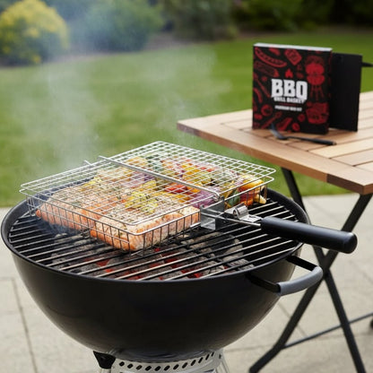 GRILLBASK – Draagbare RVS Grillmand voor Vis & Groenten