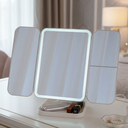 Glamlite Mirror – Dreiteiliger Spiegel mit LED-Beleuchtung in 3 Farben für das perfekte Make-up