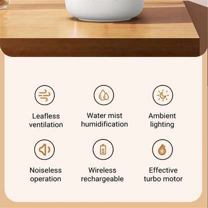 COOLMIST FAN - Portable fan without blades with humidifier and night light for refreshing comfort