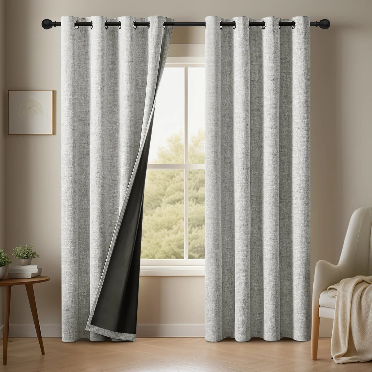 HAVENLUX - Set da 2 tende oscuranti in lino tinta unita con nastro arricciatore per soggiorno e camera da letto