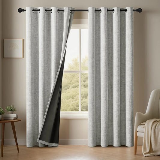 HAVENLUX - Set de 2 cortinas opacas de lino en color liso con cinta fruncidora para sala y dormitorio