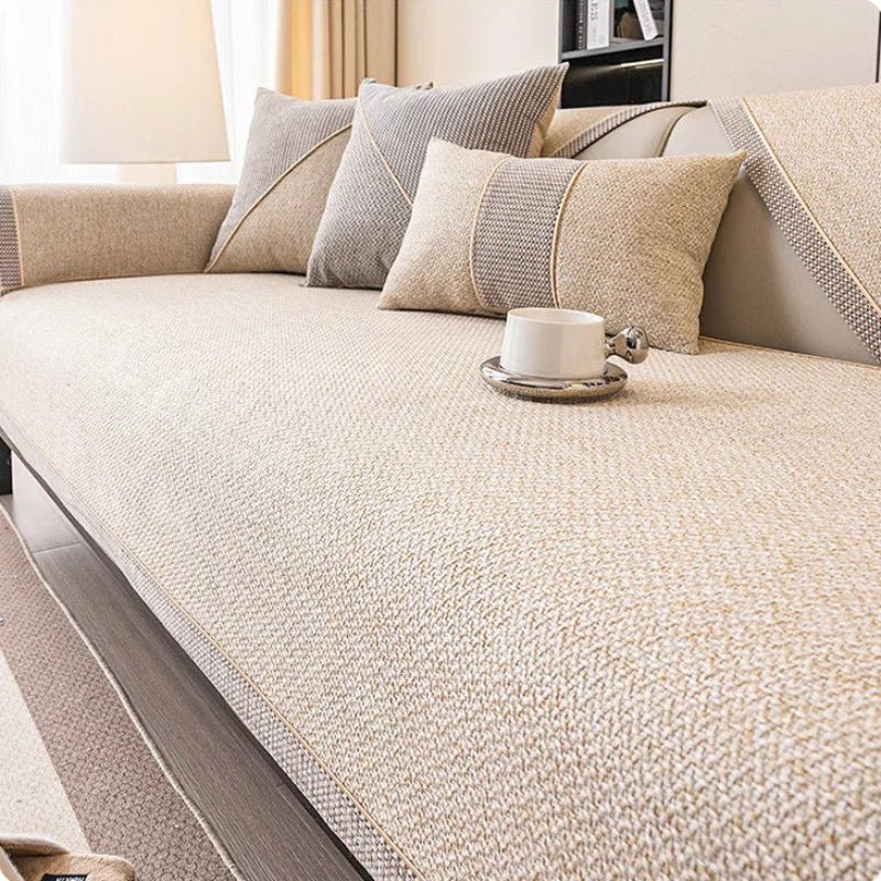 NATURWEFT – Funda antideslizante de algodón y lino para sofá para todas las estaciones