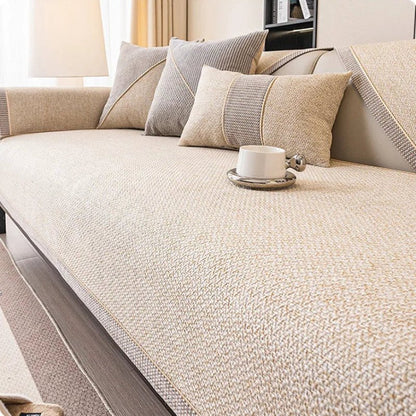 NATURWEFT – Funda antideslizante de algodón y lino para sofá para todas las estaciones
