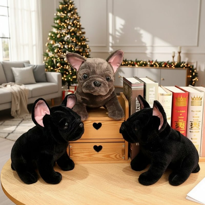 BULLDOFY – Realistisches Bulldog-Kuscheltier (28 cm) in Schwarz & Grau für Kinder und Tierliebhaber