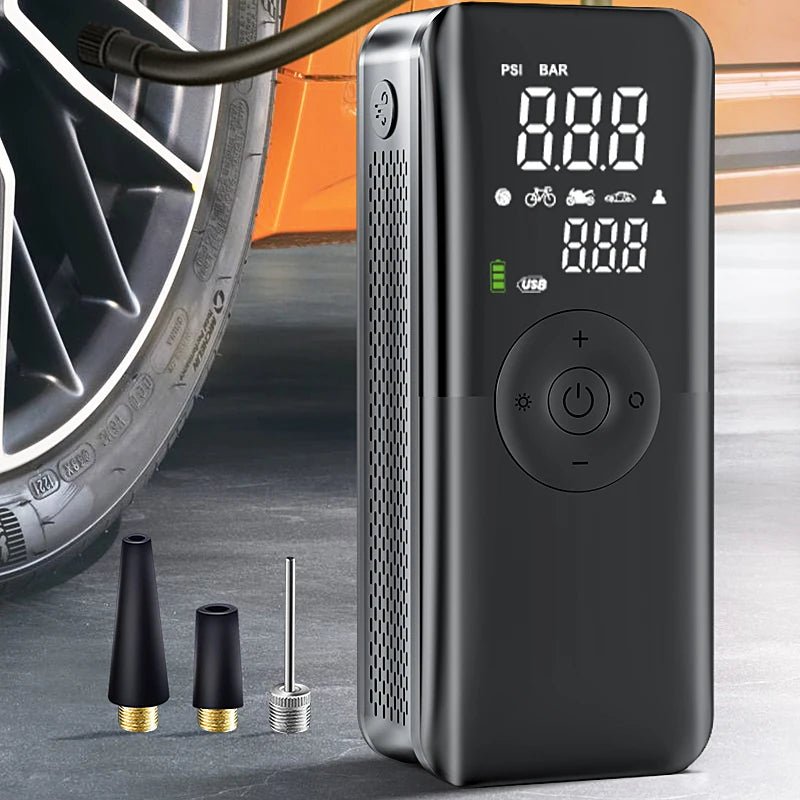 Portable Tire Inflator - Portable rechargeable air pump with 150 PSI for car & bike