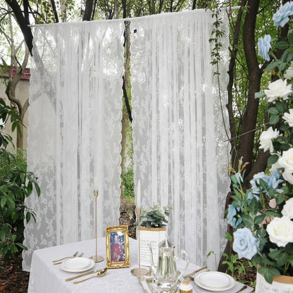 ELVAROSE - Paneles de cortina transparentes con encaje floral y paso para barra