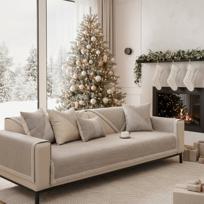 NATURWEFT – Funda antideslizante de algodón y lino para sofá para todas las estaciones