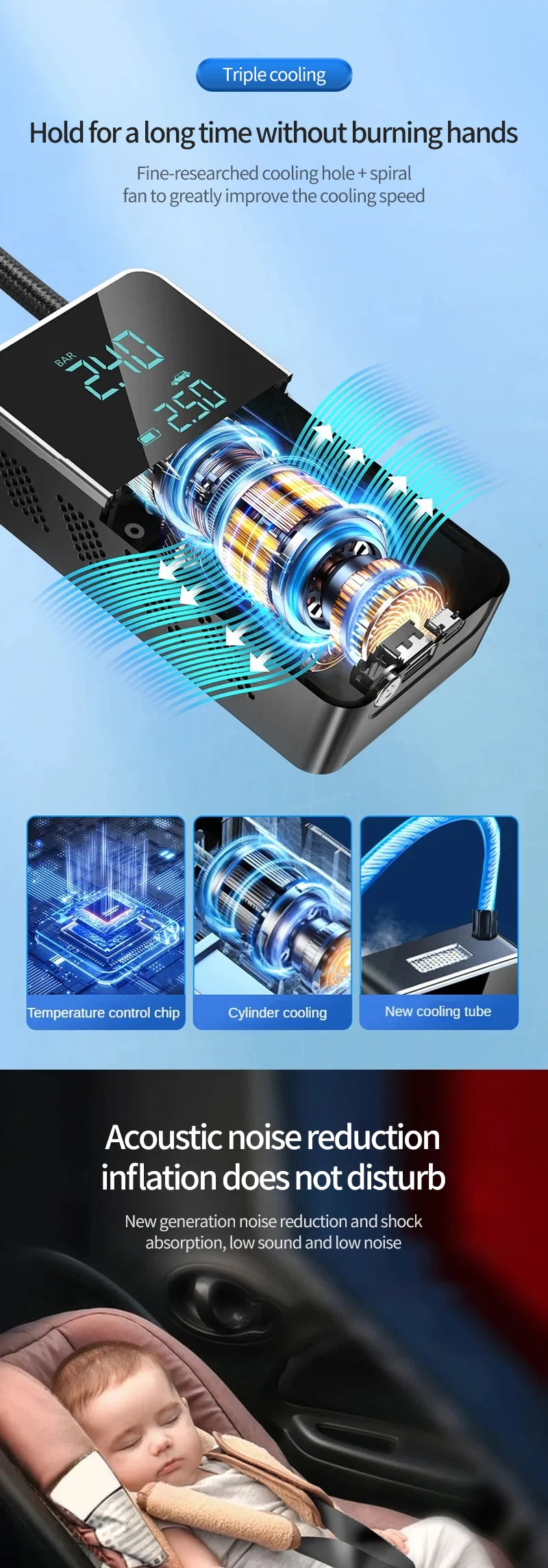 Wireless Air Pump with Touchscreen - Portable air pump with 150psi for car & bike