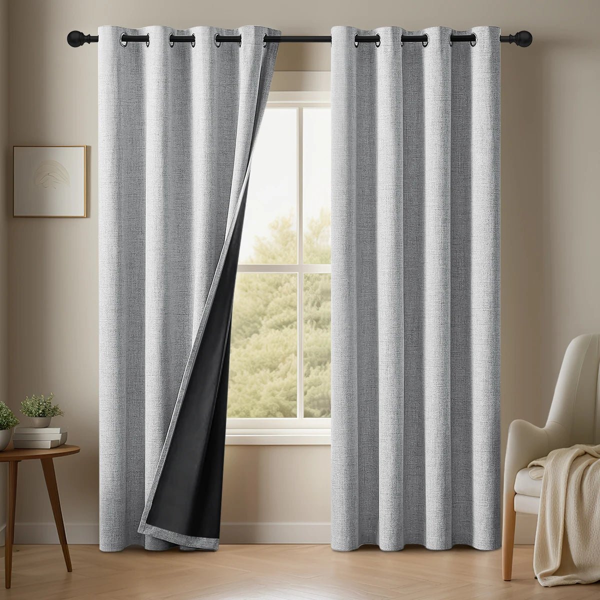 HAVENLUX - Set da 2 tende oscuranti in lino tinta unita con nastro arricciatore per soggiorno e camera da letto