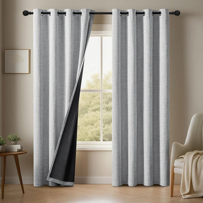 HAVENLUX - Set da 2 tende oscuranti in lino tinta unita con nastro arricciatore per soggiorno e camera da letto