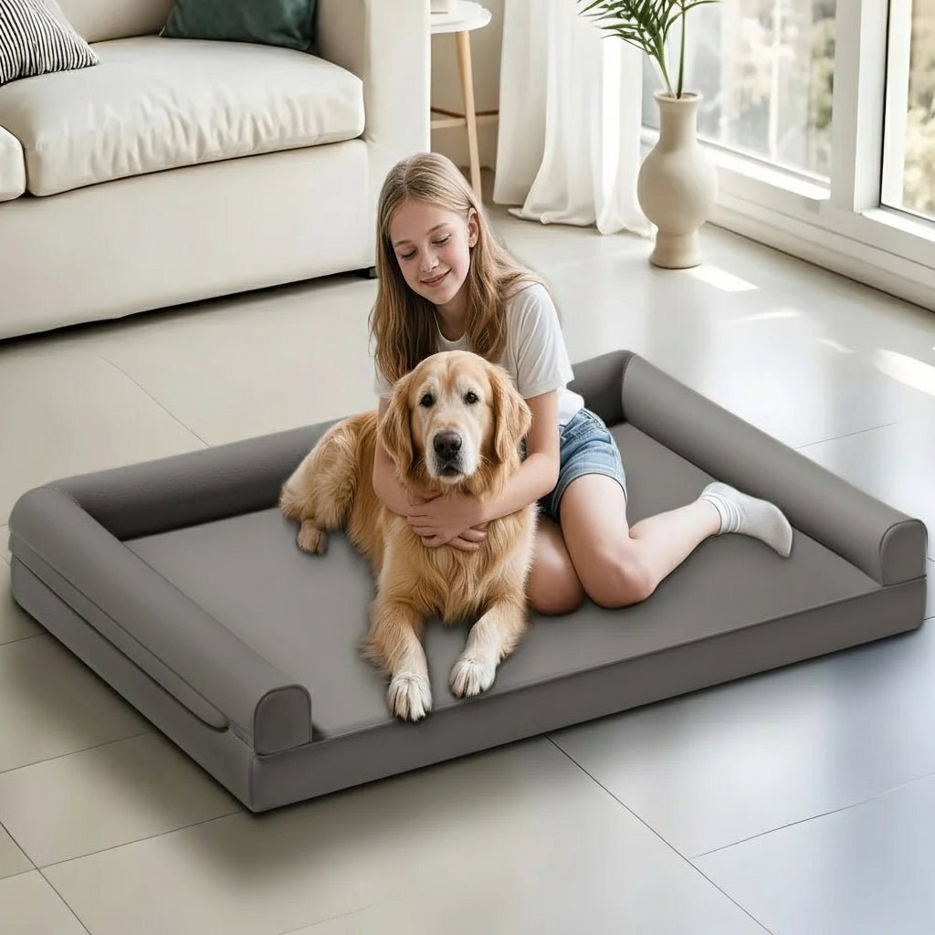 Calmden CALMDEN Orthopedic Dog Sofa | Microfiber Leather & Waterproof | Bolster ...