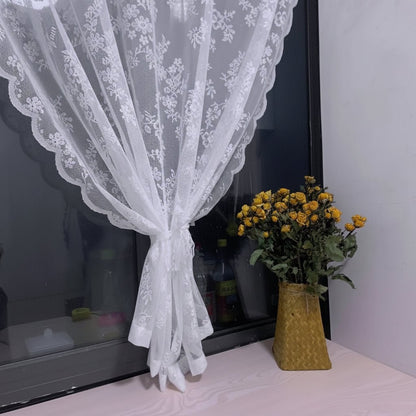 ELVAROSE - Paneles de cortina transparentes con encaje floral y paso para barra