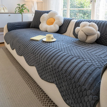 PLUSHCREAM – Dickes Tuft-Fleece Sofaüberwurf für warme Winter-Gemütlichkeit