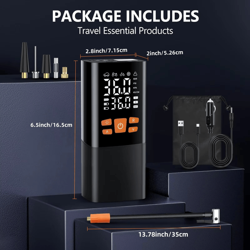 INFLATIQ – Compresseur d'air portable 180 PSI avec batterie 25000mAh et affichage numérique de la pression