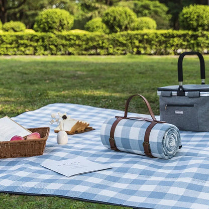 PICSTYLE – Karierte Picknickdecke wasserdicht mit praktischem Transportgurt