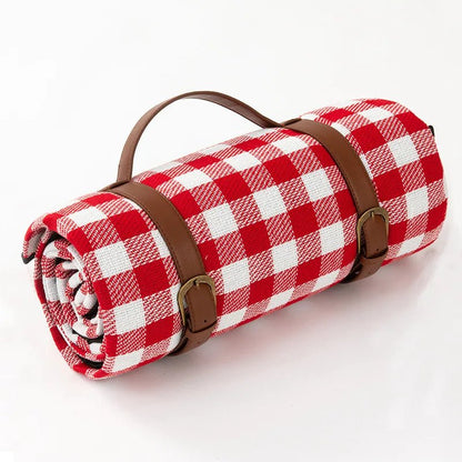 PICSTYLE – Karierte Picknickdecke wasserdicht mit praktischem Transportgurt