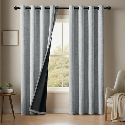 HAVENLUX - Set da 2 tende oscuranti in lino tinta unita con nastro arricciatore per soggiorno e camera da letto