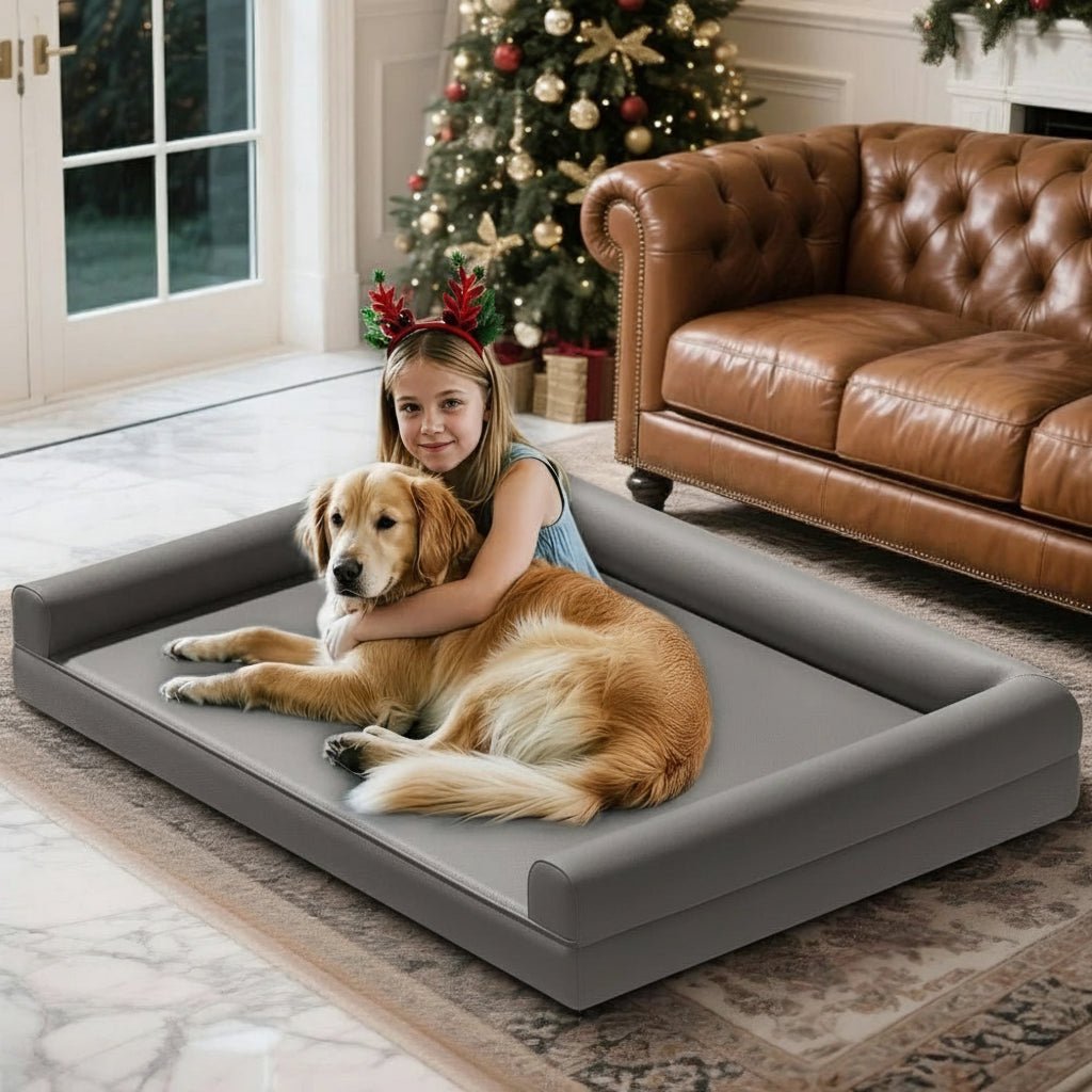 CALMDEN – Orthopädisches Hundesofa aus Mikrofaserleder mit wasserfestem Bolster-Design