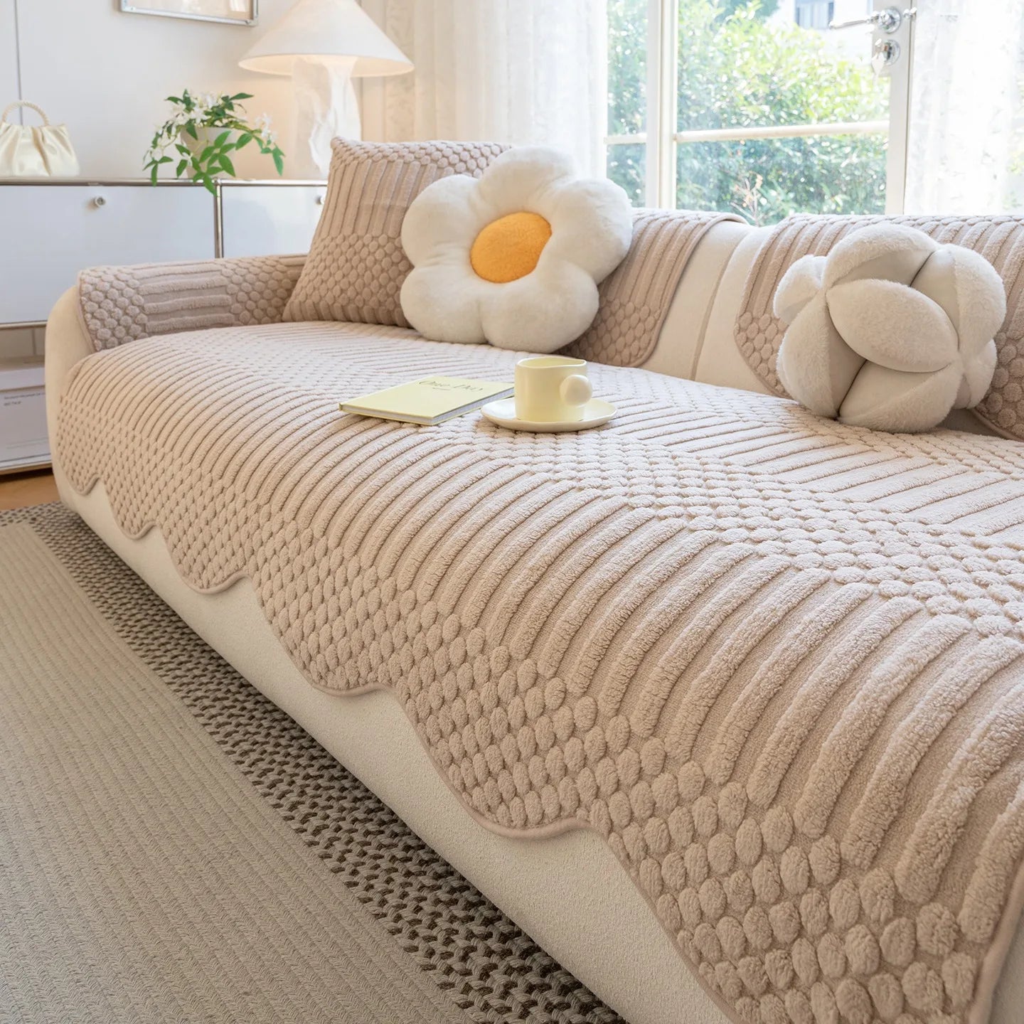 PLUSHCREAM – Dickes Tuft-Fleece Sofaüberwurf für warme Winter-Gemütlichkeit