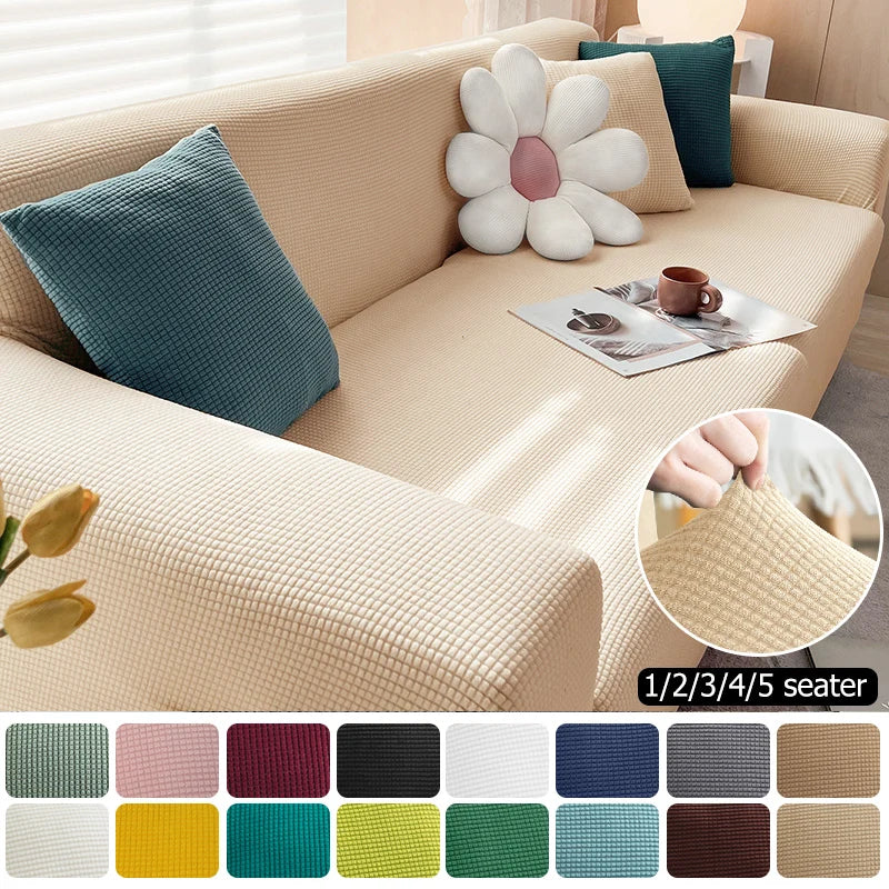 Elastischer Sofabezug Grau 3-Sitzer Jacquard Wasserabweisend Pflegeleicht-3