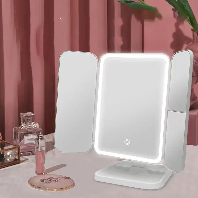 Glamlite Mirror - Miroir en trois parties avec éclairage LED en 3 couleurs pour un maquillage parfait