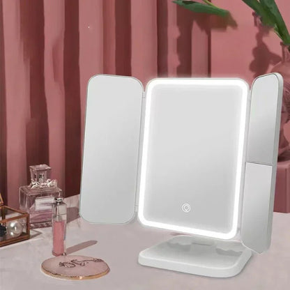 Glamlite Mirror - Miroir en trois parties avec éclairage LED en 3 couleurs pour un maquillage parfait