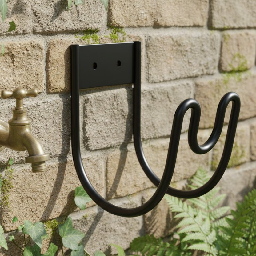 IRONFLOW – Supporto robusto per tubo da giardino in metallo per conservazione da esterno a parete