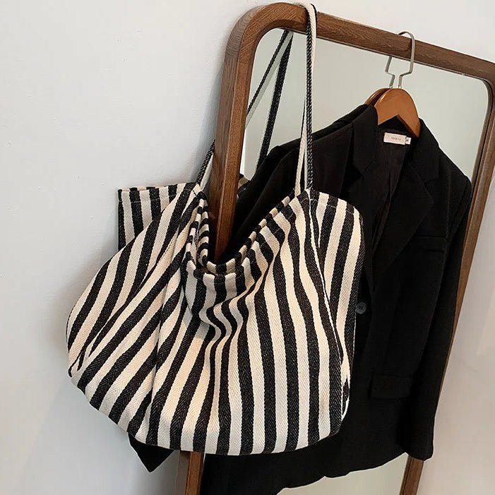 TOTEVA – Bolsa de rayas con forma estable y cómodas correas largas para el hombro