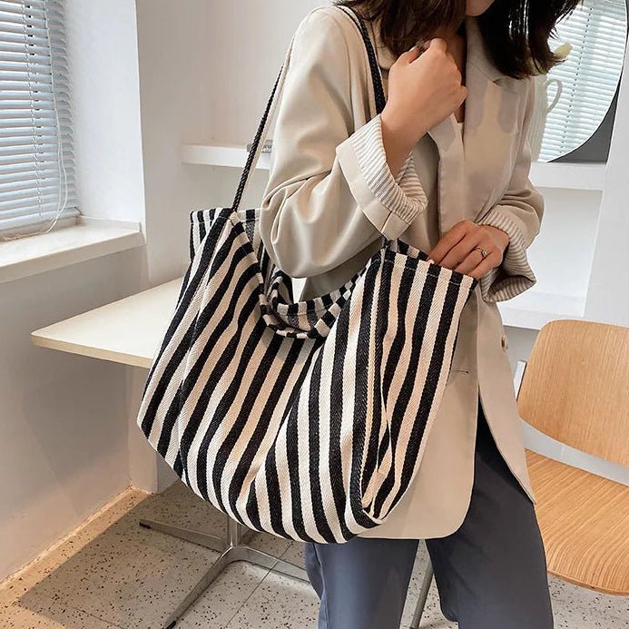 TOTEVA – Bolsa de rayas con forma estable y cómodas correas largas para el hombro