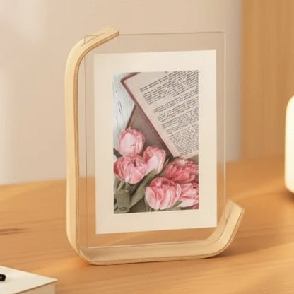 FOTODUO – Marco de fotos acrílico-madera con vista a doble cara para decoración moderna de mesa