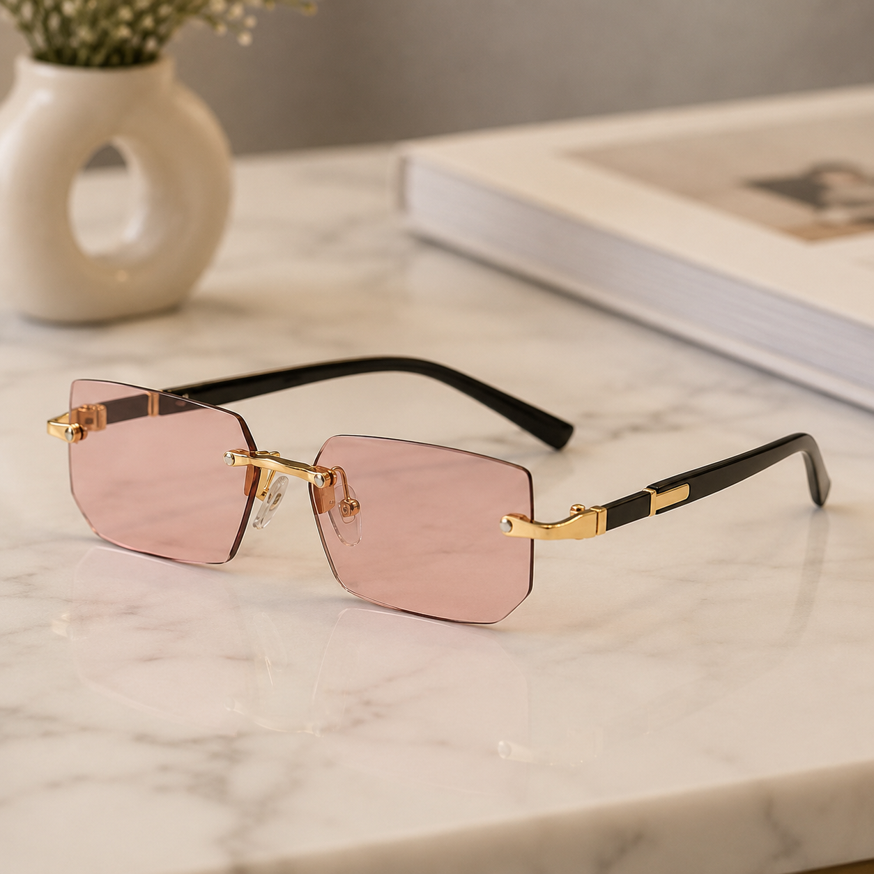 SHADEVISTA – Gafas de sol rectangulares sin montura con protección UV400