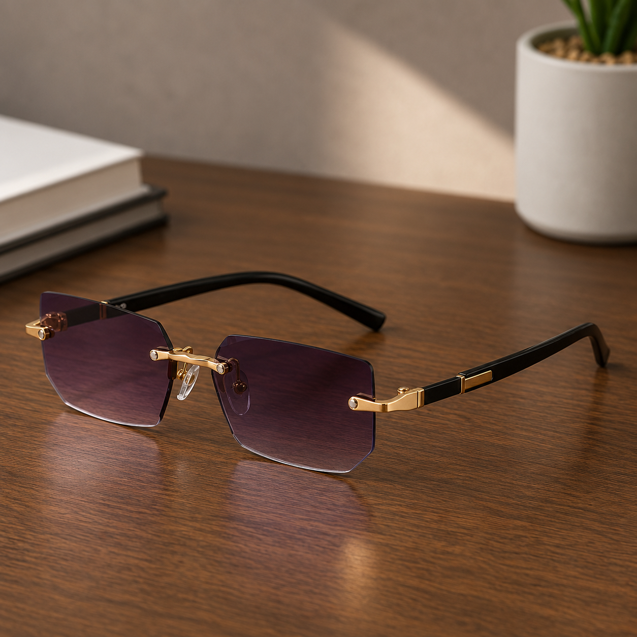SHADEVISTA – Gafas de sol rectangulares sin montura con protección UV400
